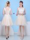 Scoop Sleeveless Tulle Knee Length Lace Up Vestidos de Damas in Champagne with Bowknot