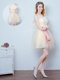 Sophisticated Tulle Off The Shoulder Short Sleeves Lace Up Lace and Appliques and Ruffles and Bowknot Dama Dress in Champagne