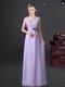Most Popular Lavender Lace Up V-neck Lace and Belt Dama Dress for Quinceanera Chiffon Sleeveless