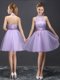 Great Halter Top Lavender Sleeveless Mini Length Lace and Belt Lace Up Vestidos de Damas