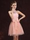 Peach Halter Top Neckline Lace and Bowknot Damas Dress Sleeveless Lace Up