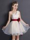 One Shoulder Champagne Lace Up Dama Dress for Quinceanera Lace and Hand Made Flower Sleeveless Mini Length