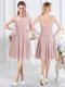 Pink A-line Scoop Cap Sleeves Chiffon Knee Length Zipper Lace and Ruching Quinceanera Court Dresses