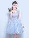 Sexy One Shoulder Grey Lace Up Quinceanera Dama Dress Lace and Ruffles and Bowknot Sleeveless Mini Length
