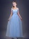Low Price Off the Shoulder Light Blue Sleeveless Floor Length Ruching and Bowknot Lace Up Quinceanera Dama Dress Low Price Off the Shoulder Light Blue Sleeveless Floor Length Ruching and Bowknot Lace Up Quinceanera Dama Dress