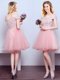 Off the Shoulder Pink Sleeveless Tulle Lace Up Dama Dress for Prom and Party and Wedding Party