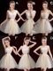 Fashion Champagne A-line Lace and Appliques and Belt Damas Dress Lace Up Organza Sleeveless Mini Length