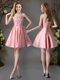 Fantastic Mini Length Pink Vestidos de Damas Satin Sleeveless Appliques and Bowknot