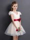 Mini Length Champagne Court Dresses for Sweet 16 V-neck Short Sleeves Lace Up