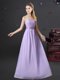 Lavender Sleeveless Lace and Belt Floor Length Quinceanera Dama Dress