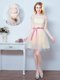 High End Scoop Champagne Short Sleeves Lace and Appliques and Ruffles and Bowknot Mini Length Vestidos de Damas