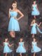 Chiffon Sleeveless Mini Length Dama Dress for Quinceanera and Ruffles and Sequins and Ruching and Bowknot and Hand Made Flower