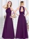 Trendy Chiffon Halter Top Sleeveless Zipper Ruching Dama Dress in Purple