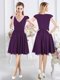 Top Selling Cap Sleeves Knee Length Zipper Vestidos de Damas Purple for Prom and Party with Ruching