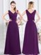 Purple Column/Sheath Ruching Vestidos de Damas Zipper Chiffon Sleeveless Floor Length