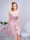 Mini Length Lace Up Damas Dress Pink for Prom and Party and Wedding Party with Ruching and Bowknot