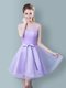 Elegant Scoop Ruching and Bowknot Dama Dress Lavender Zipper Sleeveless Knee Length