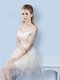 Lovely Off The Shoulder Short Sleeves Quinceanera Court Dresses Asymmetrical Sequins and Bowknot Champagne Tulle