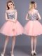 Simple Sequins Mini Length Pink Quinceanera Court Dresses Off The Shoulder Short Sleeves Zipper
