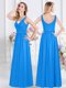 Fantastic Baby Blue Chiffon Zipper Quinceanera Court of Honor Dress Sleeveless Floor Length Ruching