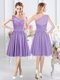 One Shoulder Lace Court Dresses for Sweet 16 Lavender Side Zipper Sleeveless Knee Length