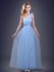 Suitable Light Blue Damas Dress Prom and Party and Wedding Party and For with Beading and Ruching and Hand Made Flower One Shoulder Sleeveless Lace Up Suitable Light Blue Damas Dress Prom and Party and Wedding Party and For with Beading and Ruching and Hand Made Flower One Shoulder Sleeveless Lace Up