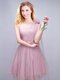 Fashionable Tulle One Shoulder Sleeveless Lace Up Ruching and Bowknot and Hand Made Flower Vestidos de Damas in Pink