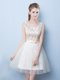 Decent Square Mini Length Lace Up Damas Dress Champagne for Prom and Party and Wedding Party with Sequins and Bowknot