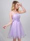 New Style Scoop Lavender Tulle Lace Up Dama Dress for Quinceanera Sleeveless Mini Length Lace and Appliques and Belt