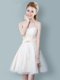 Sweetheart Sleeveless Vestidos de Damas Knee Length Ruching and Bowknot Champagne Tulle