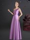 One Shoulder Lilac Sleeveless Elastic Woven Satin Zipper Quinceanera Court Dresses for Prom and Party and Wedding Party