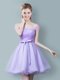 Lavender Empire Off The Shoulder Sleeveless Tulle Knee Length Zipper Ruching and Bowknot Quinceanera Dama Dress
