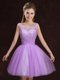 Sumptuous Scoop Sleeveless Mini Length Lace and Ruching Lace Up Quinceanera Court Dresses with Lilac