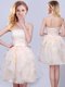 Wonderful Champagne Organza Lace Up Strapless Sleeveless Mini Length Quinceanera Court Dresses Lace and Ruffles and Belt