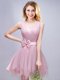 Pink Sleeveless Ruffles and Ruching and Bowknot Mini Length Damas Dress