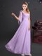 Flare One Shoulder Sleeveless Chiffon Floor Length Zipper Dama Dress for Quinceanera in Lavender with Ruching