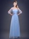 Flare Light Blue Empire Ruching and Bowknot Court Dresses for Sweet 16 Lace Up Tulle Half Sleeves Floor Length Flare Light Blue Empire Ruching and Bowknot Court Dresses for Sweet 16 Lace Up Tulle Half Sleeves Floor Length