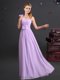 Shining One Shoulder Ruching and Hand Made Flower Damas Dress Lavender Zipper Sleeveless Floor Length