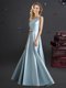 Customized Square Light Blue Elastic Woven Satin Zipper Damas Dress Sleeveless Floor Length Bowknot