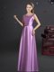 Sexy Lilac Empire Elastic Woven Satin Straps Sleeveless Bowknot Floor Length Zipper Quinceanera Court of Honor Dress