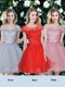 Scoop Short Sleeves Quinceanera Court of Honor Dress Mini Length Appliques and Belt Red and Pink and Grey Tulle