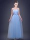Ideal V-neck Sleeveless Lace Up Quinceanera Dama Dress Light Blue Tulle
