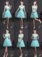 Aqua Blue A-line Beading and Lace and Appliques and Belt Dama Dress Lace Up Tulle Sleeveless Mini Length