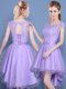 Scoop Lace Vestidos de Damas Lavender Lace Up Cap Sleeves High Low