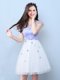 A-line Damas Dress White V-neck Tulle Cap Sleeves Knee Length Lace Up