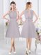 Graceful Grey Chiffon Zipper Halter Top Sleeveless Knee Length Court Dresses for Sweet 16 Lace and Ruching