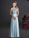 Elastic Woven Satin Strapless Sleeveless Zipper Bowknot Vestidos de Damas in Light Blue