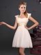 On Sale Straps Ruching and Bowknot Quinceanera Dama Dress Champagne Zipper Sleeveless Mini Length