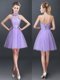 Halter Top Sleeveless Damas Dress Mini Length Lace and Appliques Lavender Tulle