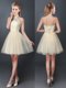 Mini Length Champagne Dama Dress for Quinceanera Halter Top Sleeveless Lace Up